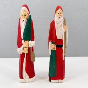 Vintage Midwest of Cannon Falls Santa Claus Figurines Lot 2 Tall Pencil Folk Art